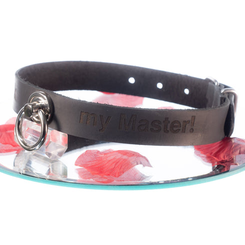 YOU BLACK Personalisiertes Halsband mit O-Ring und Wunschtext, individuell erstellt. Schwarz, italienisches Premium Leder - SiaLinda.com